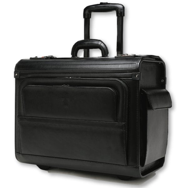 Tosca Leather Laptop Pilot Case With Wheels | Black - KaryKase