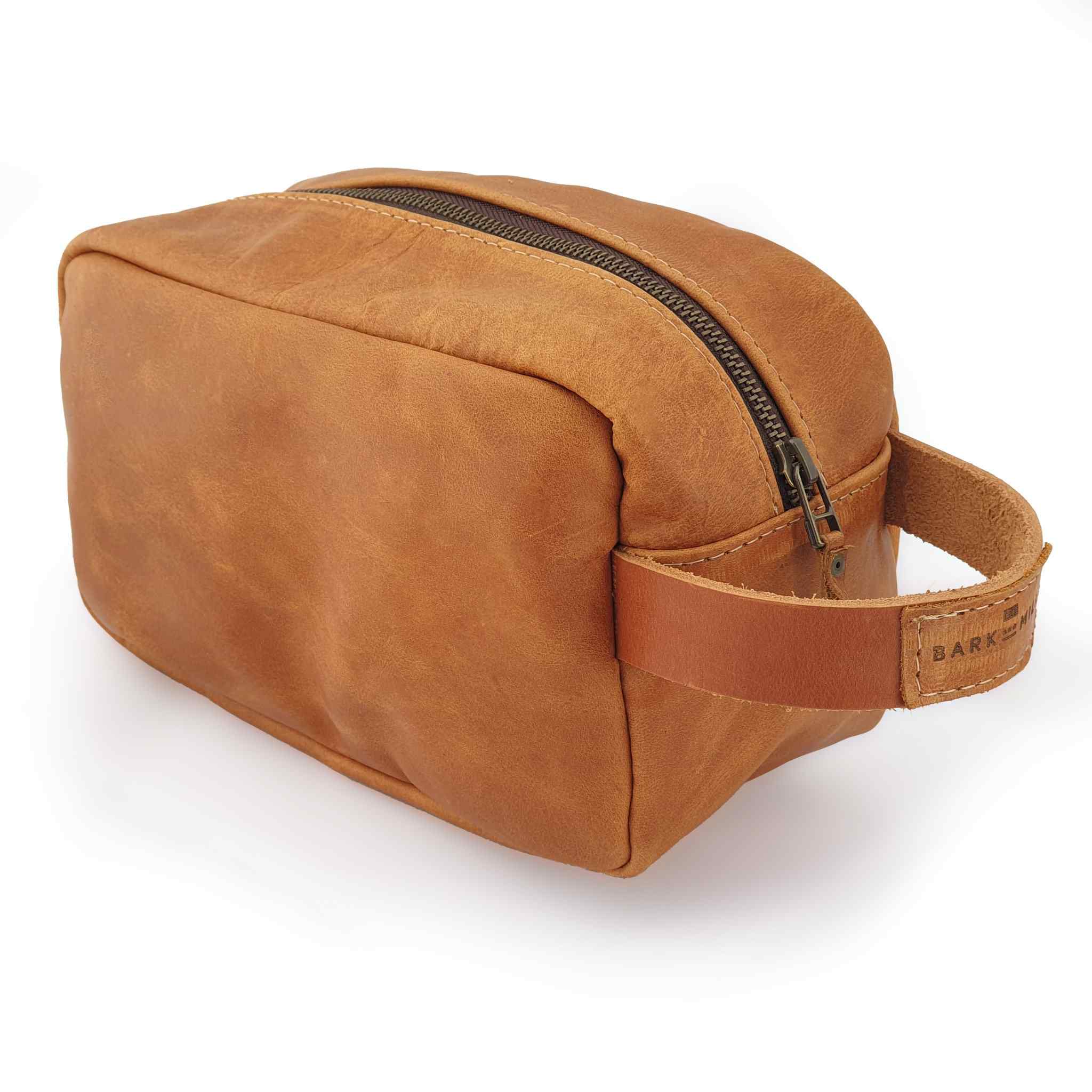 Bark And Mill Leather Toiletry Bag | Tan - KaryKase
