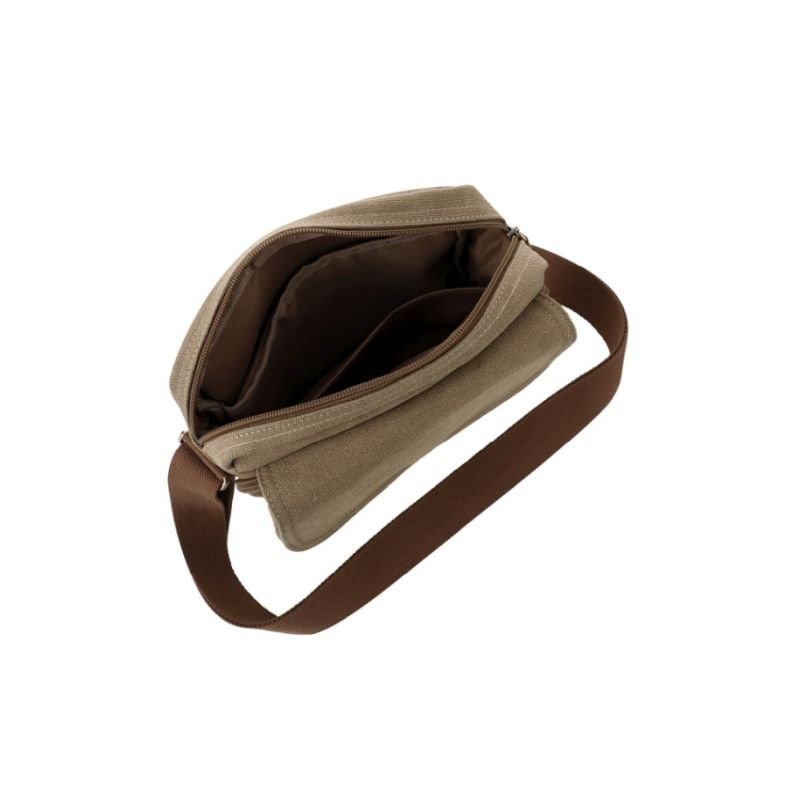 Escape Classic Canvas Utility Crossbody Bag | Light Brown with Brown Trim - KaryKase