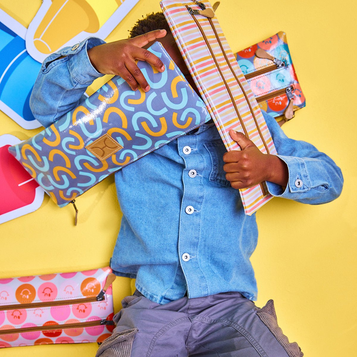Thandana Kids Laminated Fabric Triple Zip Pencil Case