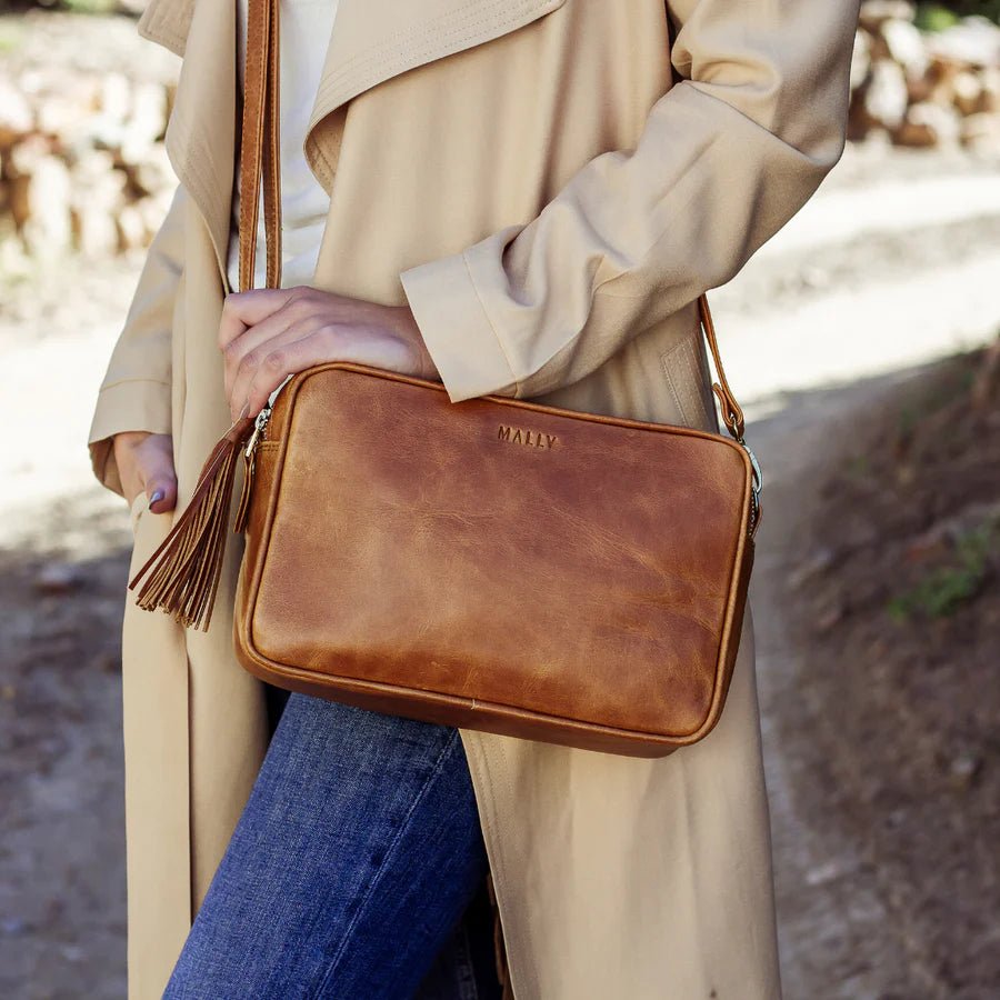 Mally Suzie Leather Sling Bag | Toffee - KaryKase