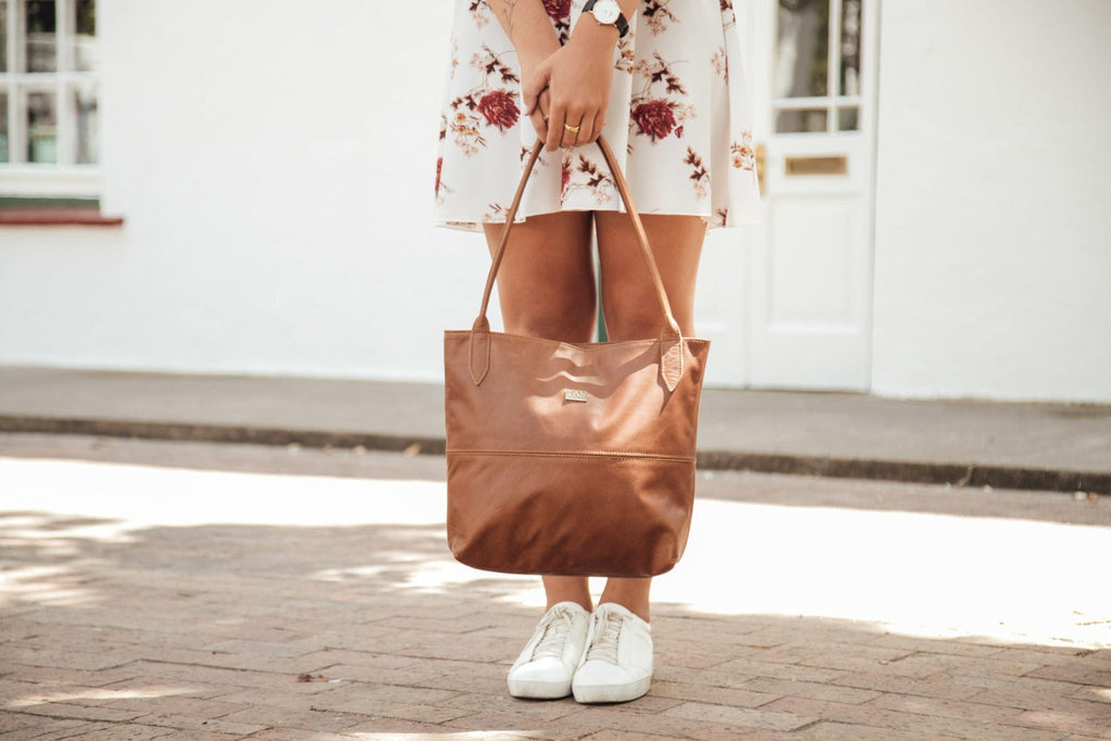 Tan Leather Goods - Ashley Leather Handbag | Pecan - KaryKase