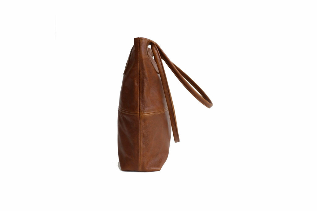 Tan Leather Goods - Ashley Leather Handbag | Pecan - KaryKase