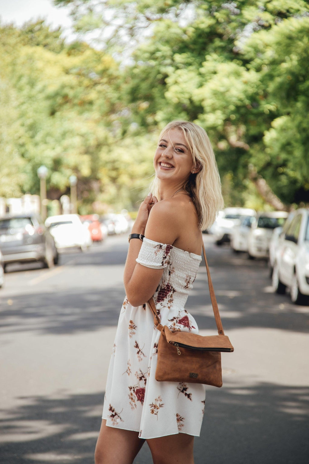 Tan Leather Goods - Nina Leather Sling Bag | Toffee - KaryKase