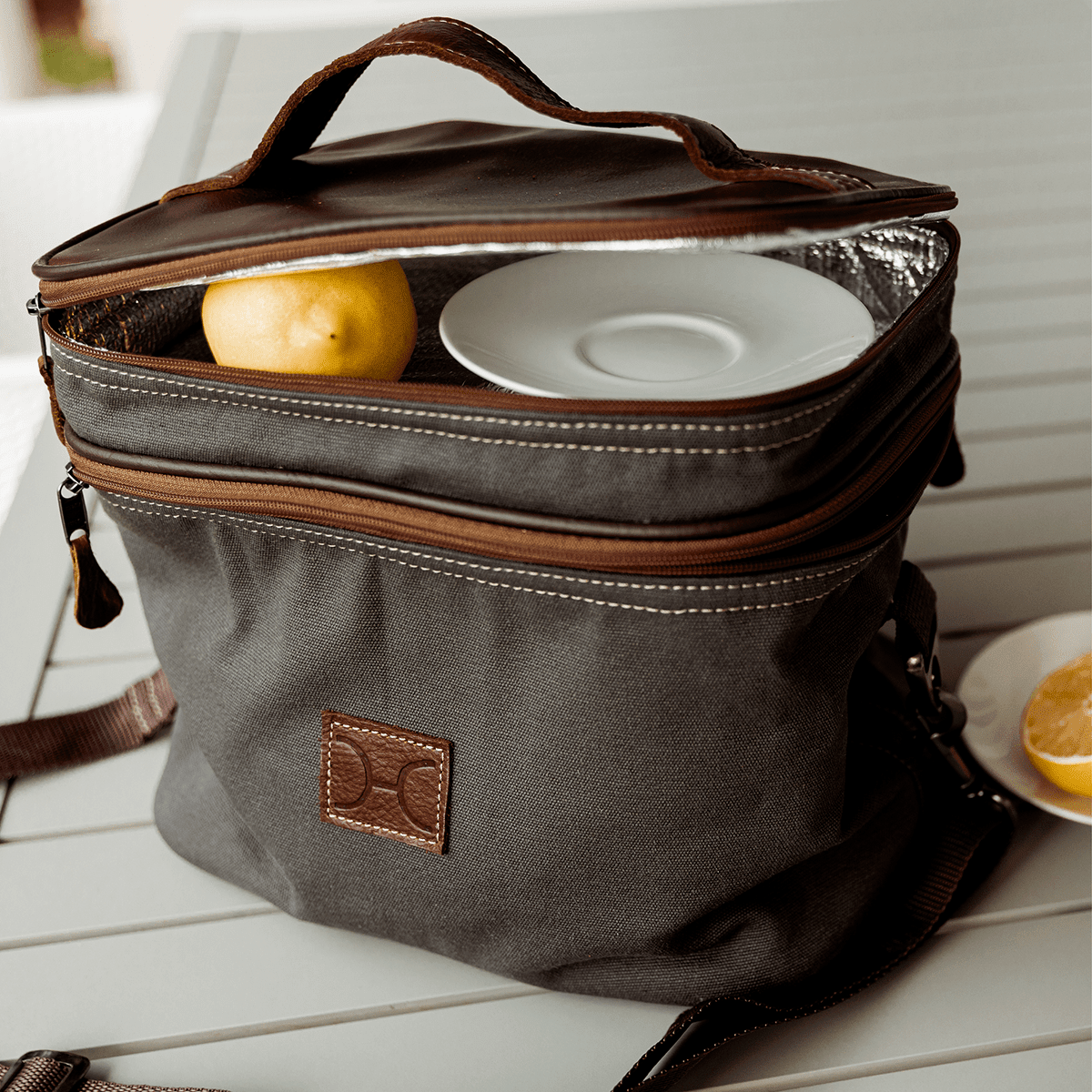 Thandana Canvas & Leather Double Decker Cooler Bag - KaryKase