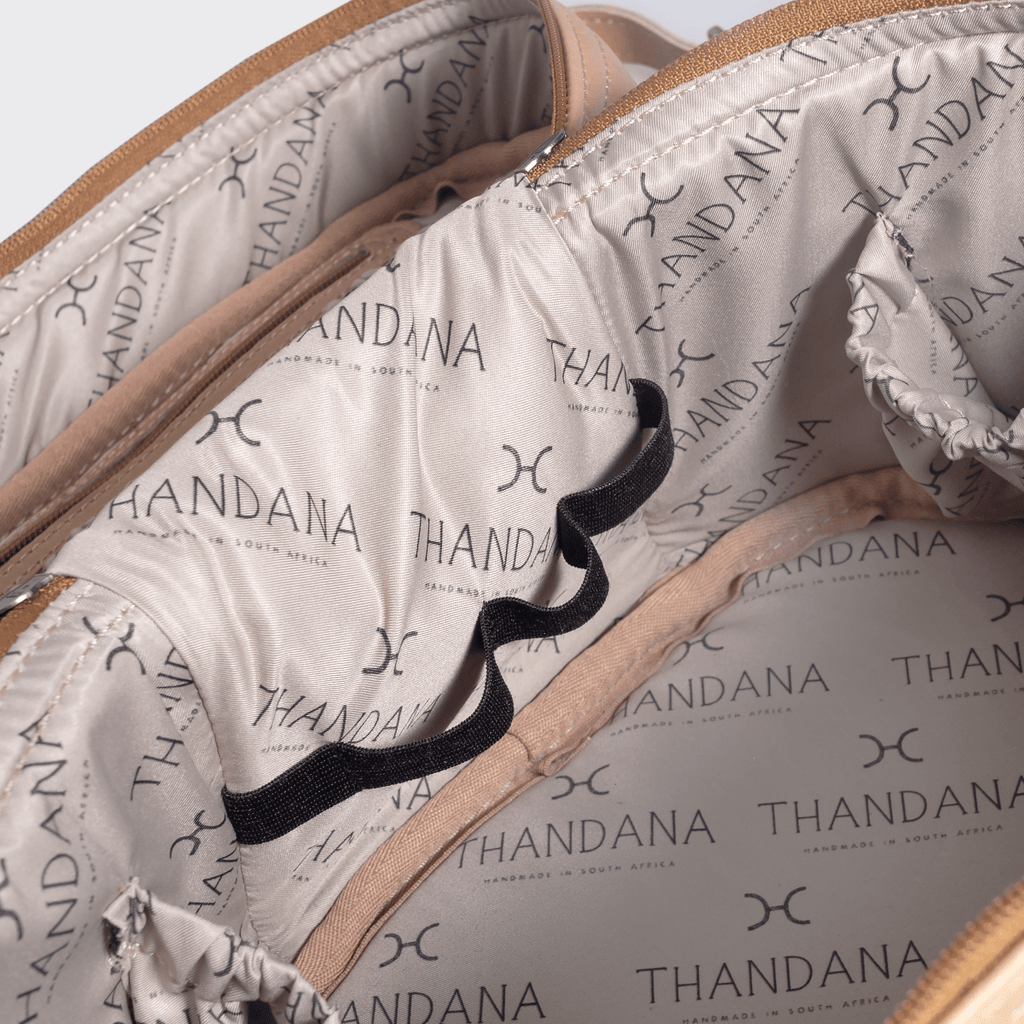 Thandana Laminated Fabric Bougie Vanity Bag | Beige - KaryKase