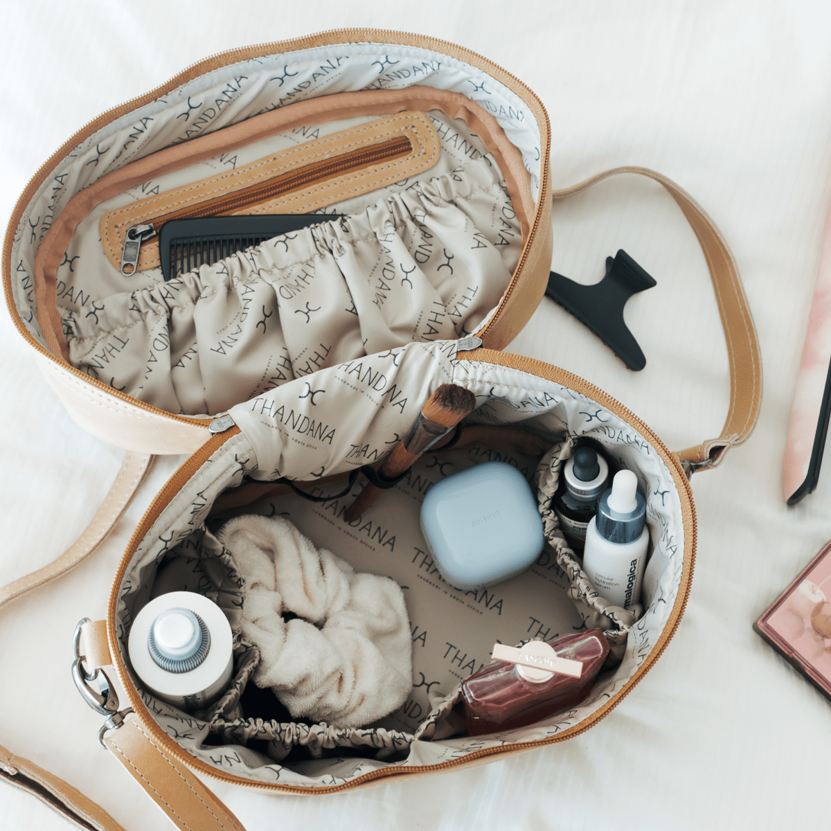 Thandana Laminated Fabric Bougie Vanity Bag | Olive - KaryKase