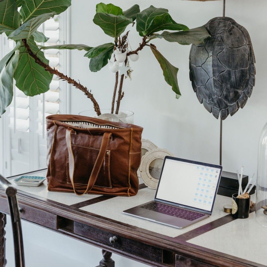 Thandana Leather Laptop Tote Handbag - KaryKase