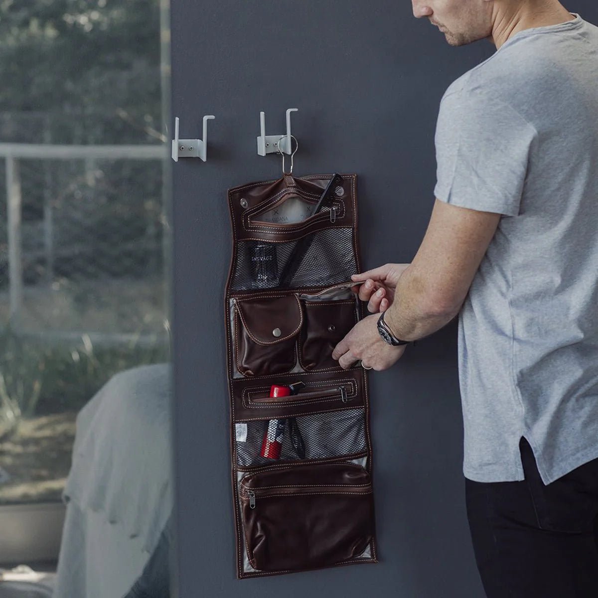 Thandana Roll Up Leather Toiletry Bag With Hook - KaryKase