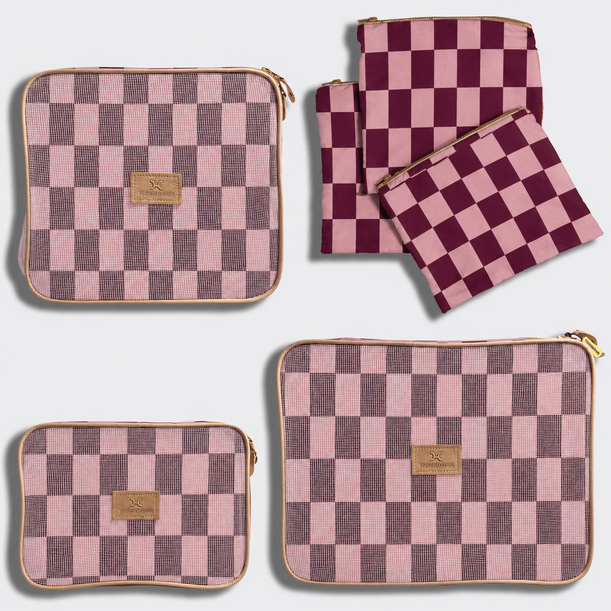 Thandana Travel Luggage Organiser Pods - 6 Piece Set | Checkmate - Cherry - KaryKase