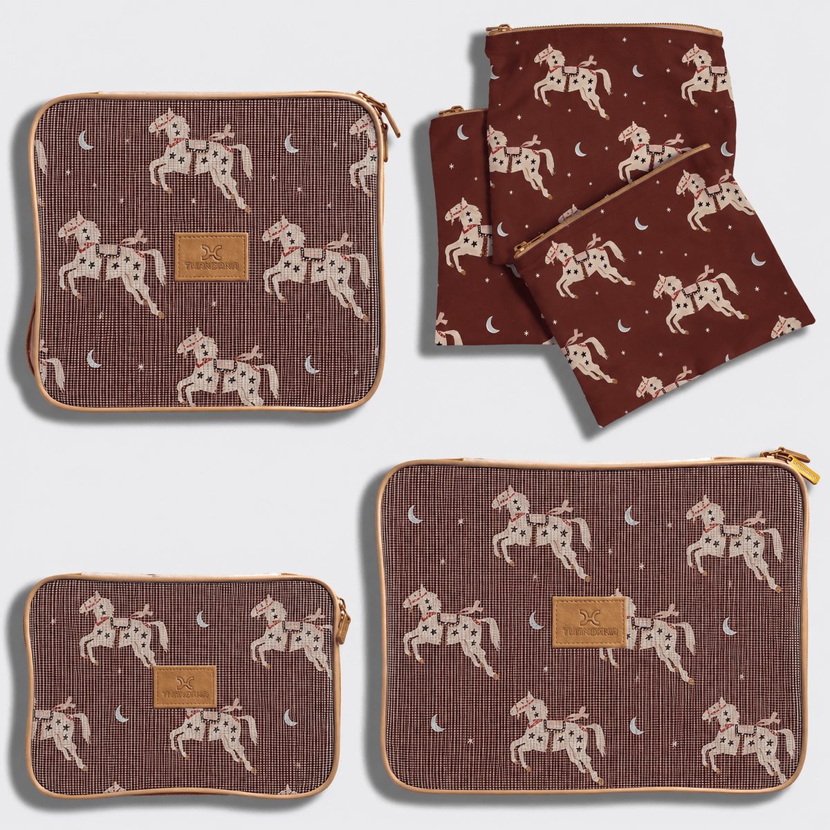 Thandana Travel Luggage Organiser Pods - 6 Piece Set | Midnight Pony - Cherry - KaryKase