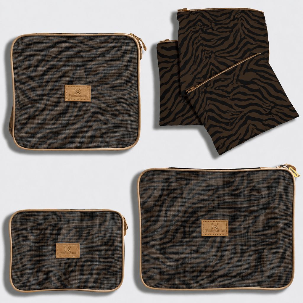 Thandana Travel Luggage Organiser Pods - 6 Piece Set | Nomad Stripe - Coffee - KaryKase