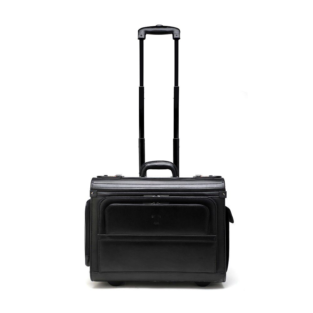 Tosca Leather Laptop Pilot Case With Wheels | Black - KaryKase